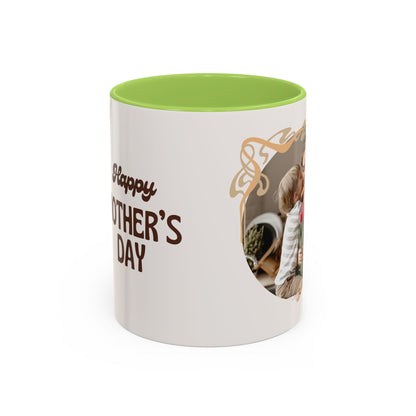 Mother's Day Accent Coffee Mug — Personalized Photo Floral Frame, "Happy Mother's Day" Gift