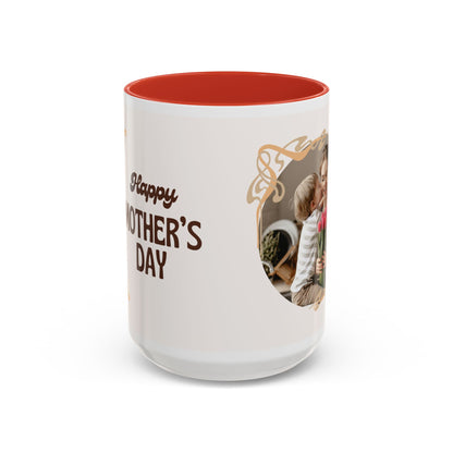 Mother's Day Accent Coffee Mug — Personalized Photo Floral Frame, "Happy Mother's Day" Gift