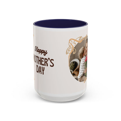 Mother's Day Accent Coffee Mug — Personalized Photo Floral Frame, "Happy Mother's Day" Gift