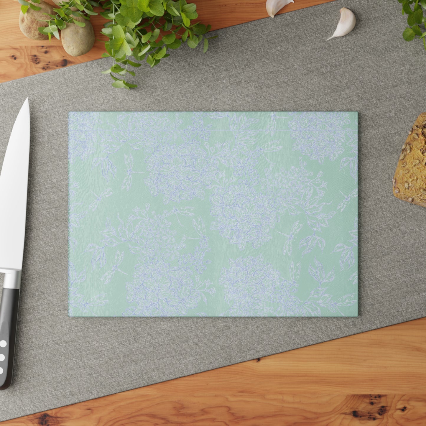 Glass Cutting Board – Pastel Hydrangea Floral Pattern, Decorative Nonporous Chopping Board