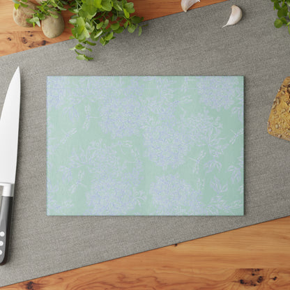 Glass Cutting Board – Pastel Hydrangea Floral Pattern, Decorative Nonporous Chopping Board