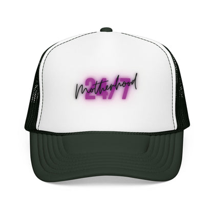 1997 Motherhood Trucker Hat — Retro Pink Script Foam Mesh Cap