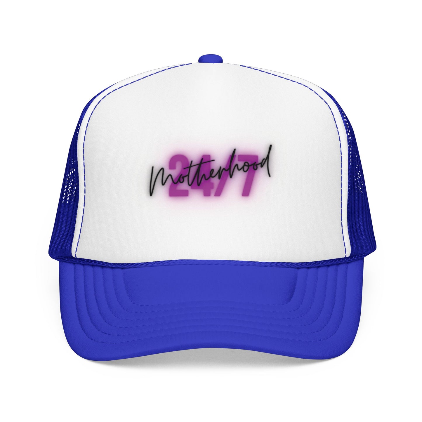 1997 Motherhood Trucker Hat — Retro Pink Script Foam Mesh Cap