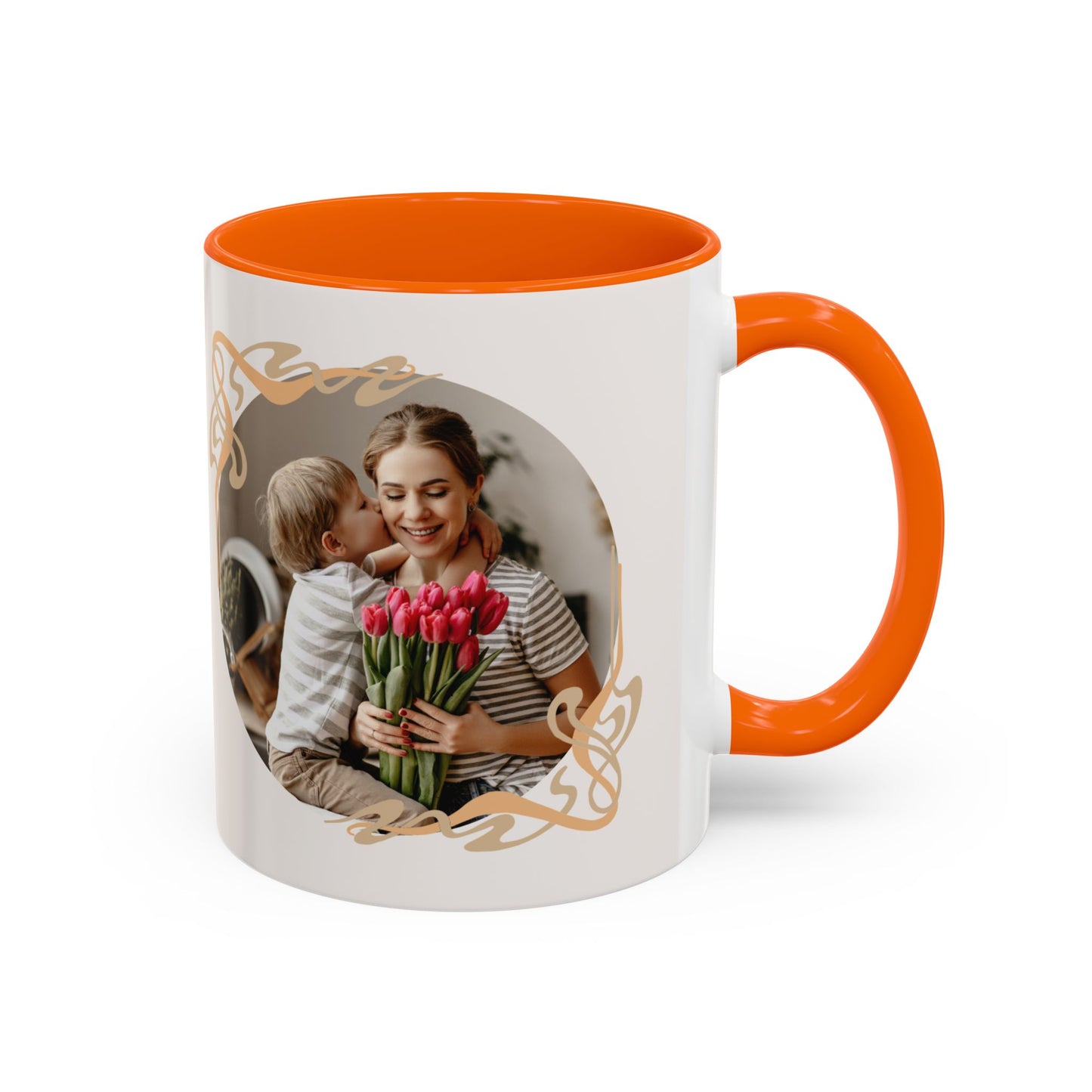 Mother's Day Accent Coffee Mug — Personalized Photo Floral Frame, "Happy Mother's Day" Gift