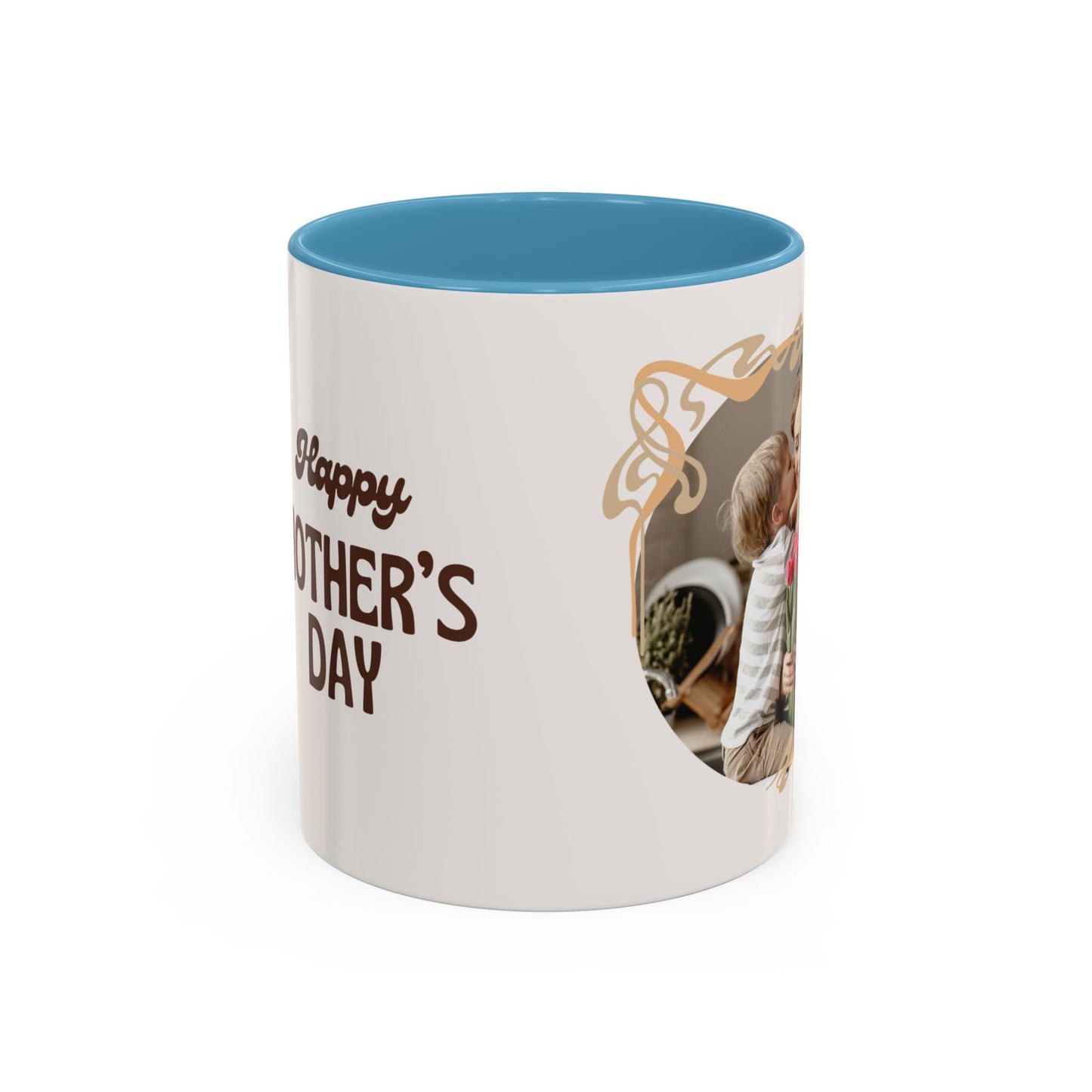 Mother's Day Accent Coffee Mug — Personalized Photo Floral Frame, "Happy Mother's Day" Gift