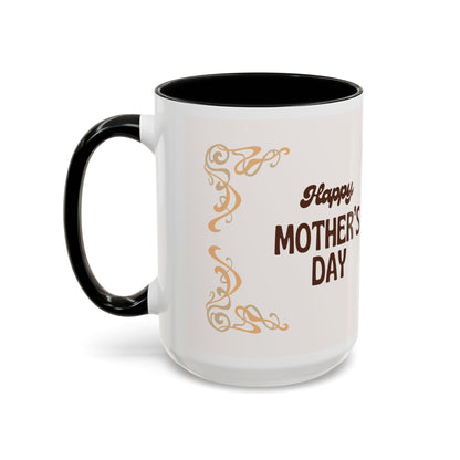 Mother's Day Accent Coffee Mug — Personalized Photo Floral Frame, "Happy Mother's Day" Gift