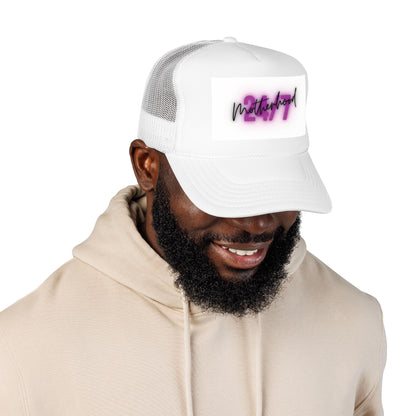 1997 Motherhood Trucker Hat — Retro Pink Script Foam Mesh Cap