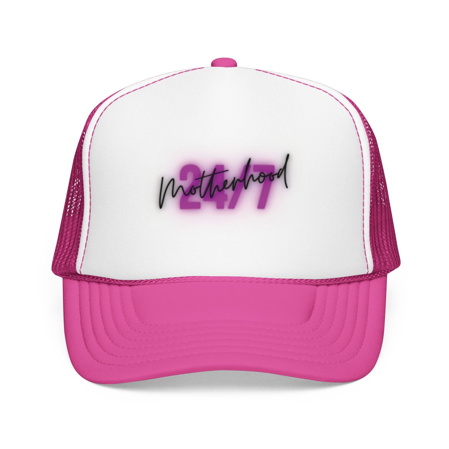 1997 Motherhood Trucker Hat — Retro Pink Script Foam Mesh Cap