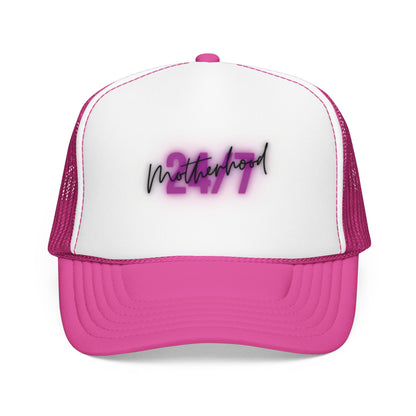 1997 Motherhood Trucker Hat — Retro Pink Script Foam Mesh Cap