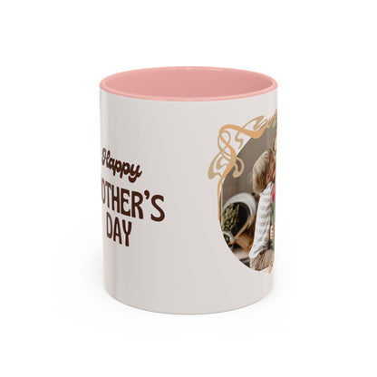 Mother's Day Accent Coffee Mug — Personalized Photo Floral Frame, "Happy Mother's Day" Gift