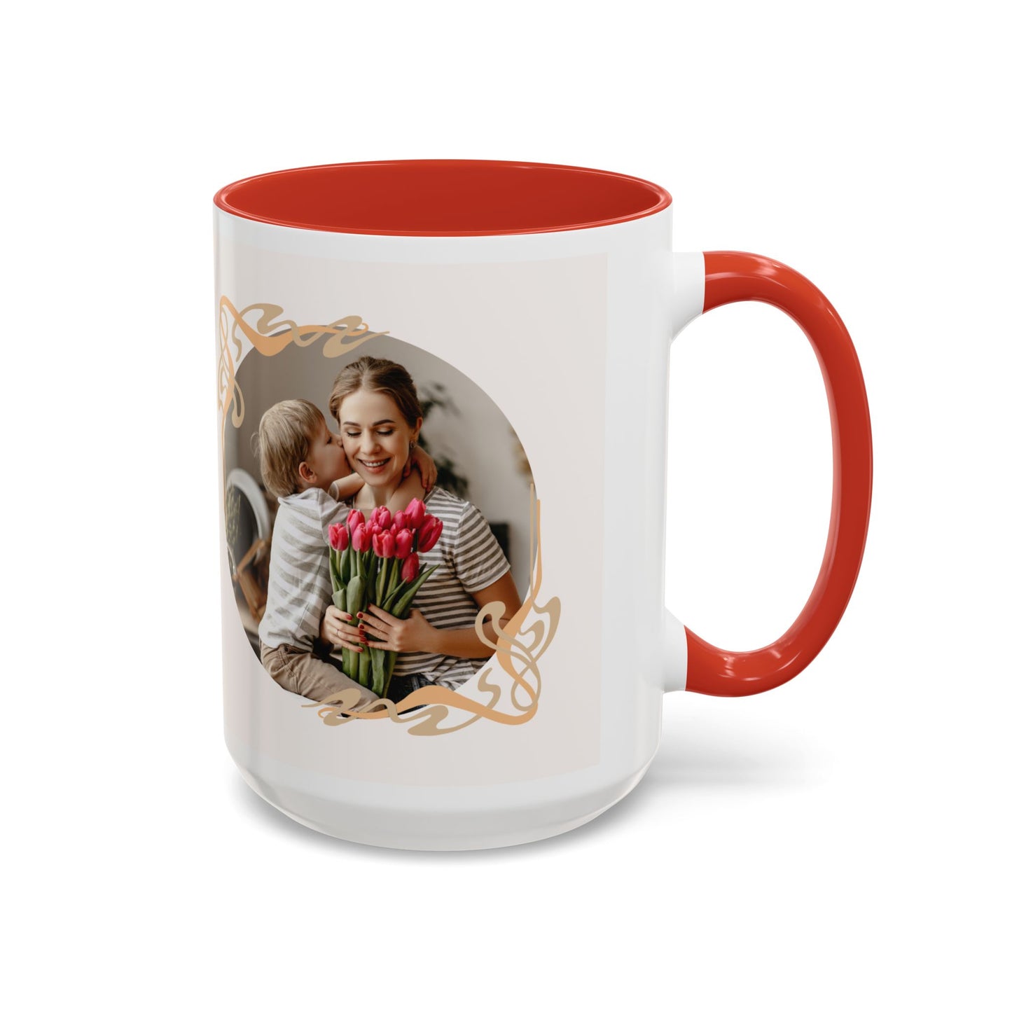 Mother's Day Accent Coffee Mug — Personalized Photo Floral Frame, "Happy Mother's Day" Gift