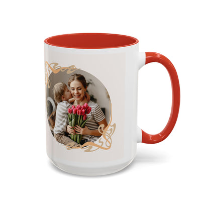 Mother's Day Accent Coffee Mug — Personalized Photo Floral Frame, "Happy Mother's Day" Gift