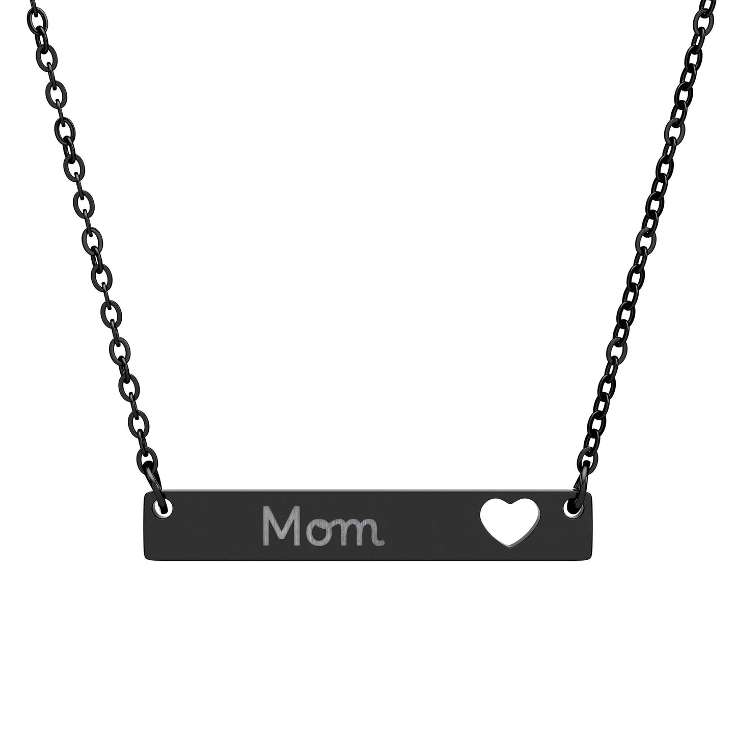 Engraved Cutout Heart Bar Necklace — Personalized 'Mom' Pendant