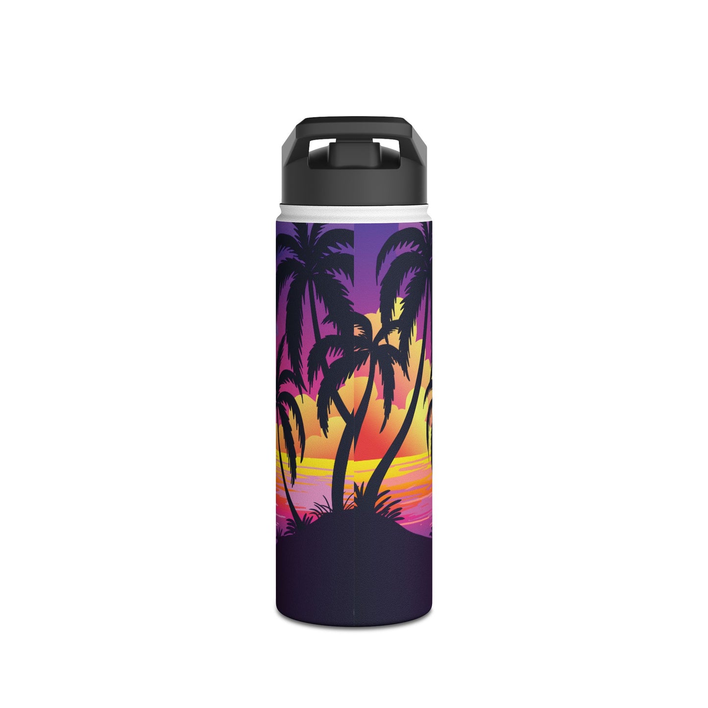 Sunset Palm Stainless Steel Water Bottle — 'Take Me to the Beach' Tropical Travel Bottle