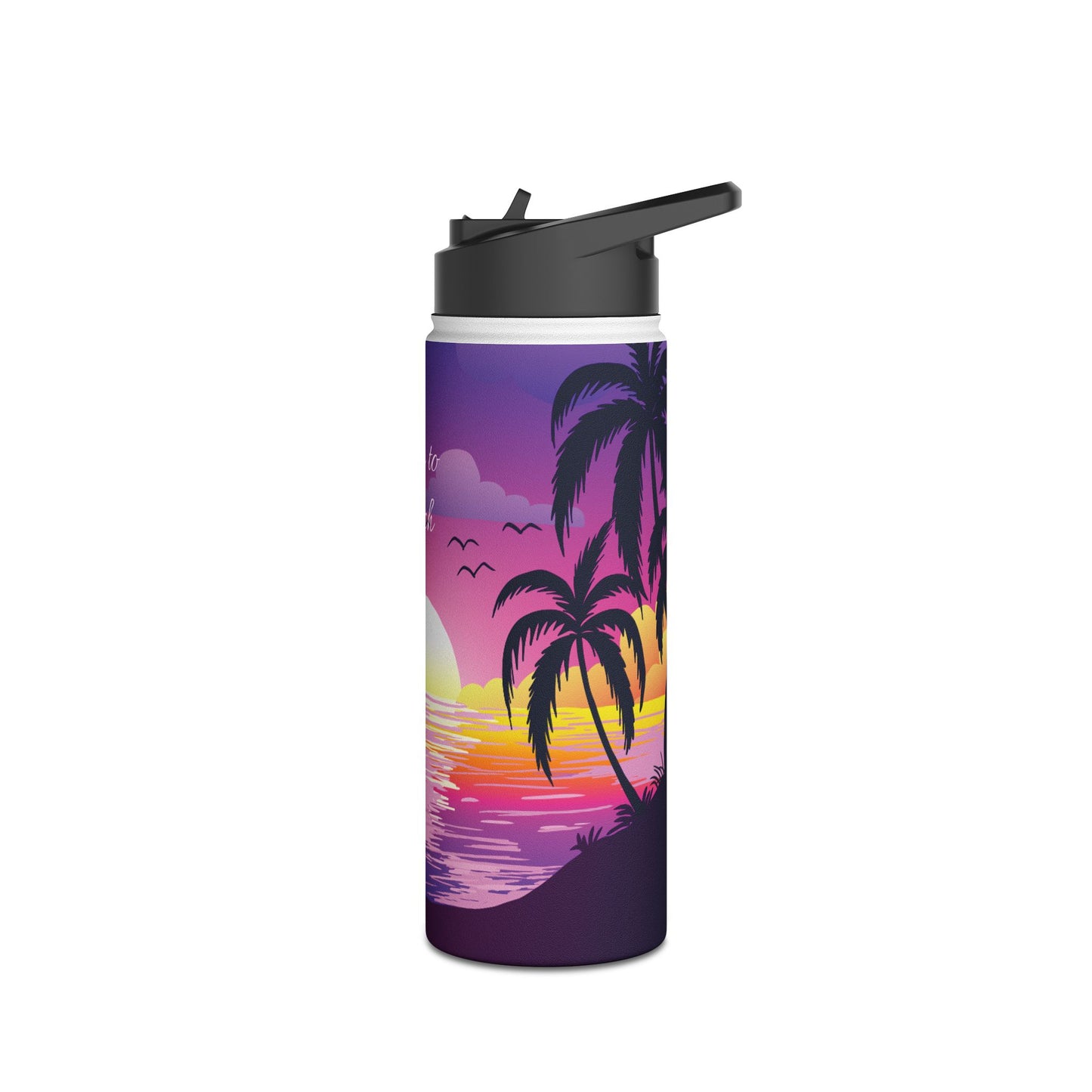 Sunset Palm Stainless Steel Water Bottle — 'Take Me to the Beach' Tropical Travel Bottle