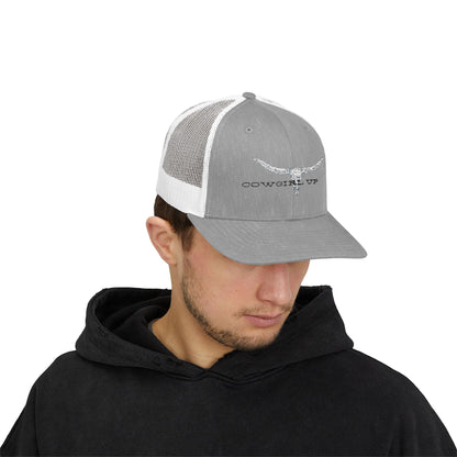 Longhorn Skull Snapback Trucker Cap – Rustic Western Cowboy Hat