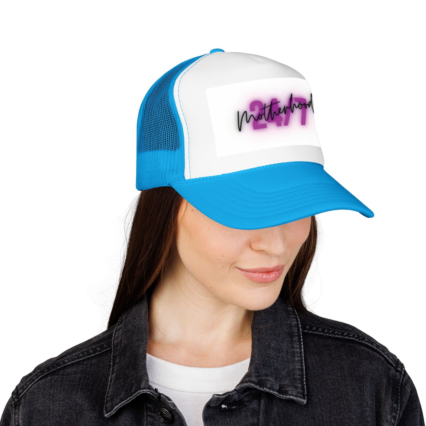 1997 Motherhood Trucker Hat — Retro Pink Script Foam Mesh Cap