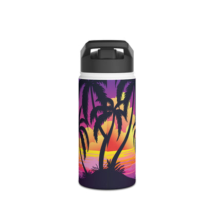 Sunset Palm Stainless Steel Water Bottle — 'Take Me to the Beach' Tropical Travel Bottle