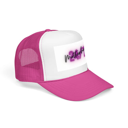 1997 Motherhood Trucker Hat — Retro Pink Script Foam Mesh Cap