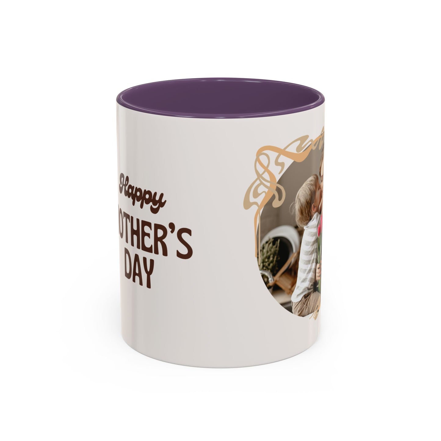 Mother's Day Accent Coffee Mug — Personalized Photo Floral Frame, "Happy Mother's Day" Gift