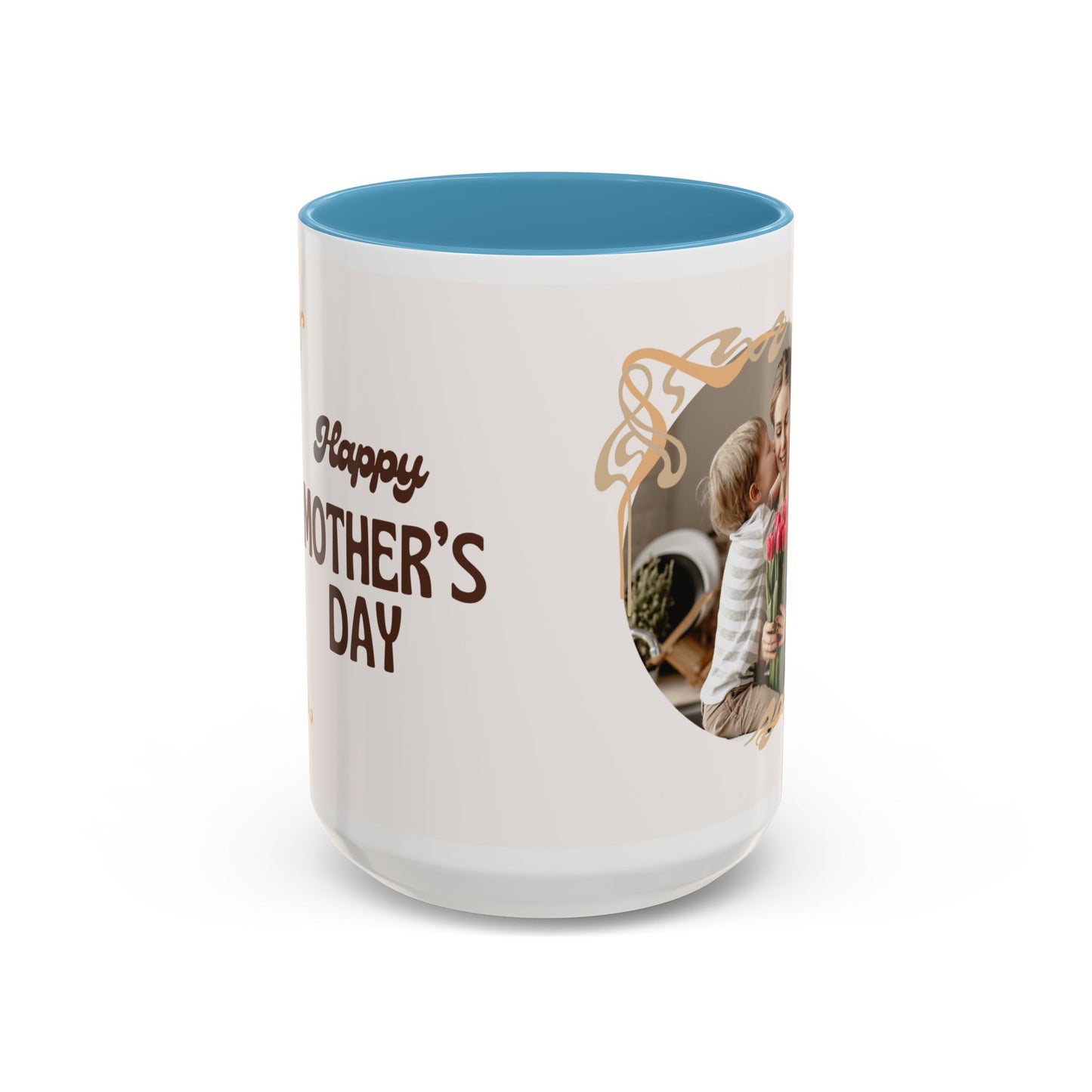 Mother's Day Accent Coffee Mug — Personalized Photo Floral Frame, "Happy Mother's Day" Gift