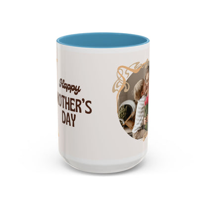 Mother's Day Accent Coffee Mug — Personalized Photo Floral Frame, "Happy Mother's Day" Gift