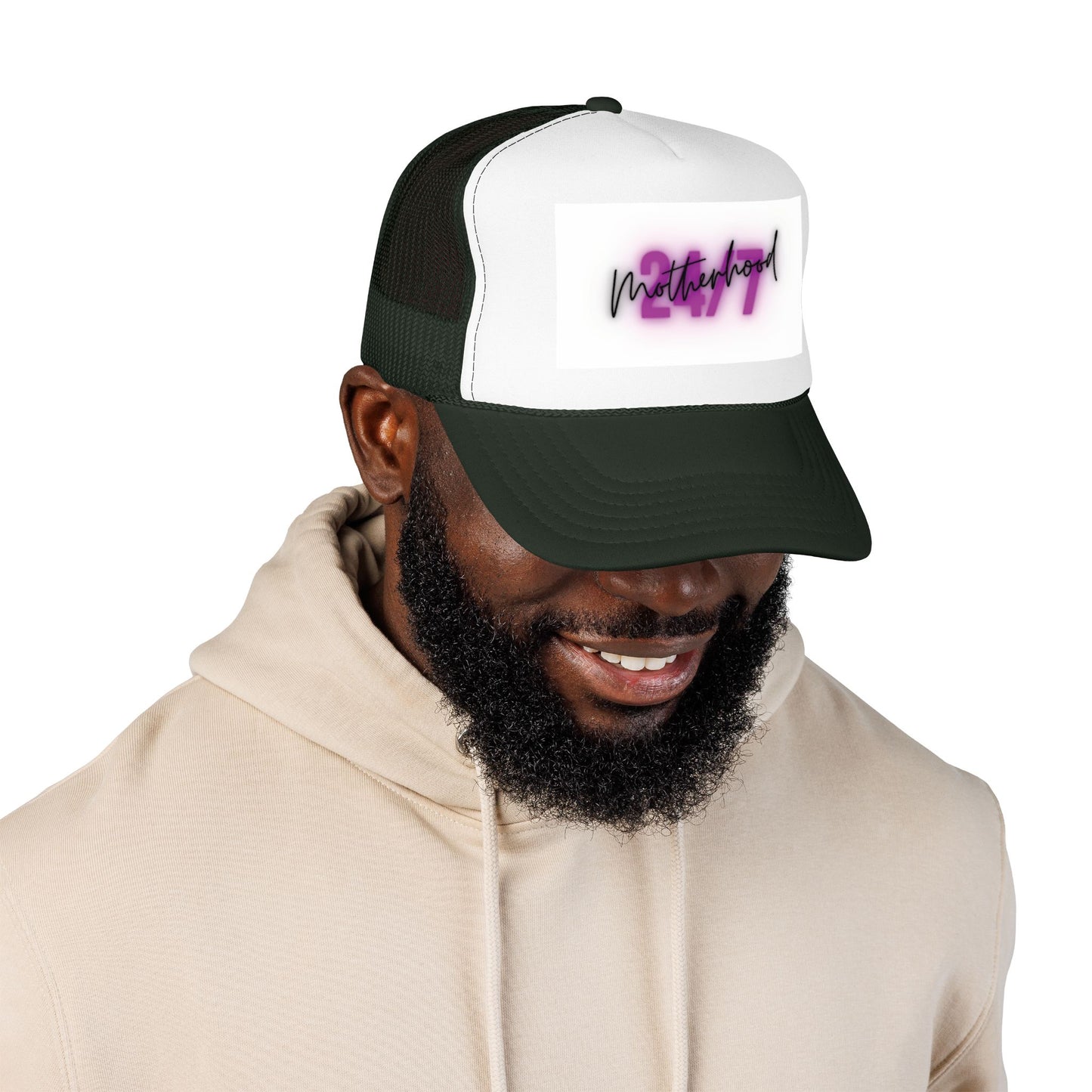 1997 Motherhood Trucker Hat — Retro Pink Script Foam Mesh Cap