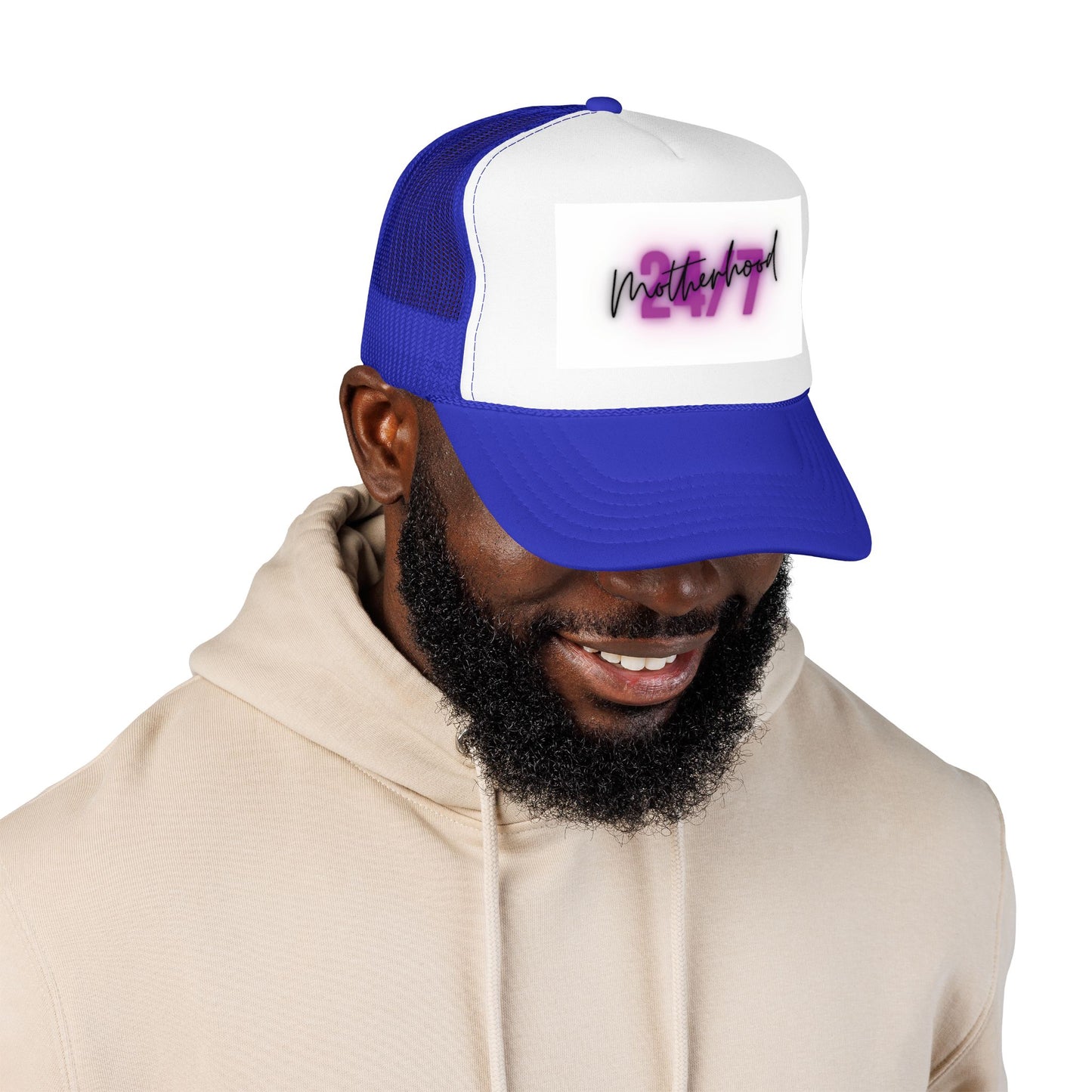 1997 Motherhood Trucker Hat — Retro Pink Script Foam Mesh Cap