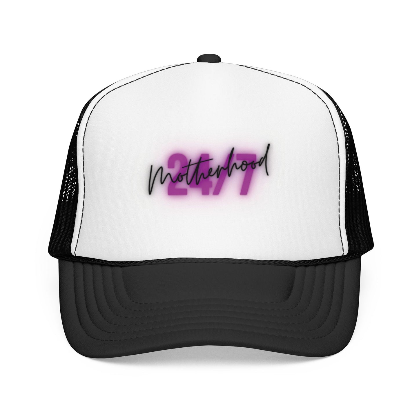 1997 Motherhood Trucker Hat — Retro Pink Script Foam Mesh Cap