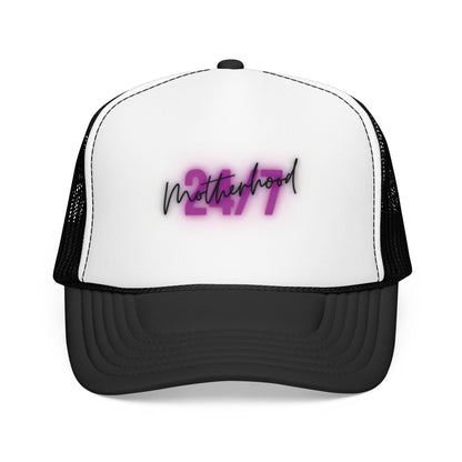 1997 Motherhood Trucker Hat — Retro Pink Script Foam Mesh Cap