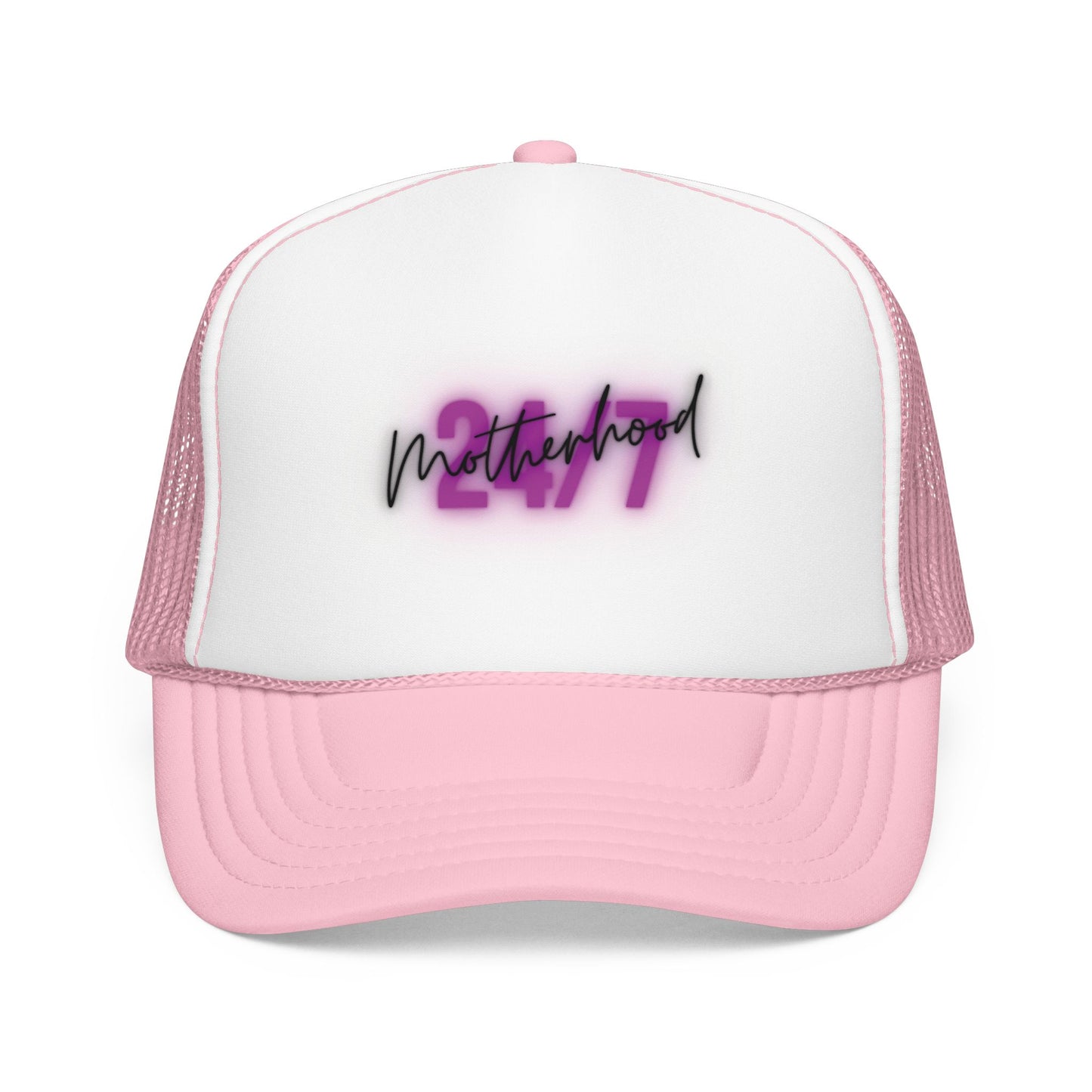 1997 Motherhood Trucker Hat — Retro Pink Script Foam Mesh Cap
