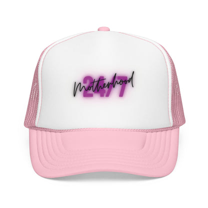 1997 Motherhood Trucker Hat — Retro Pink Script Foam Mesh Cap