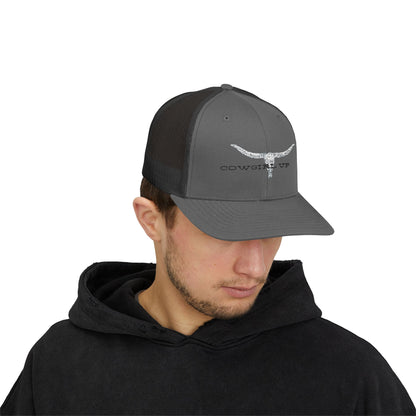 Longhorn Skull Snapback Trucker Cap – Rustic Western Cowboy Hat