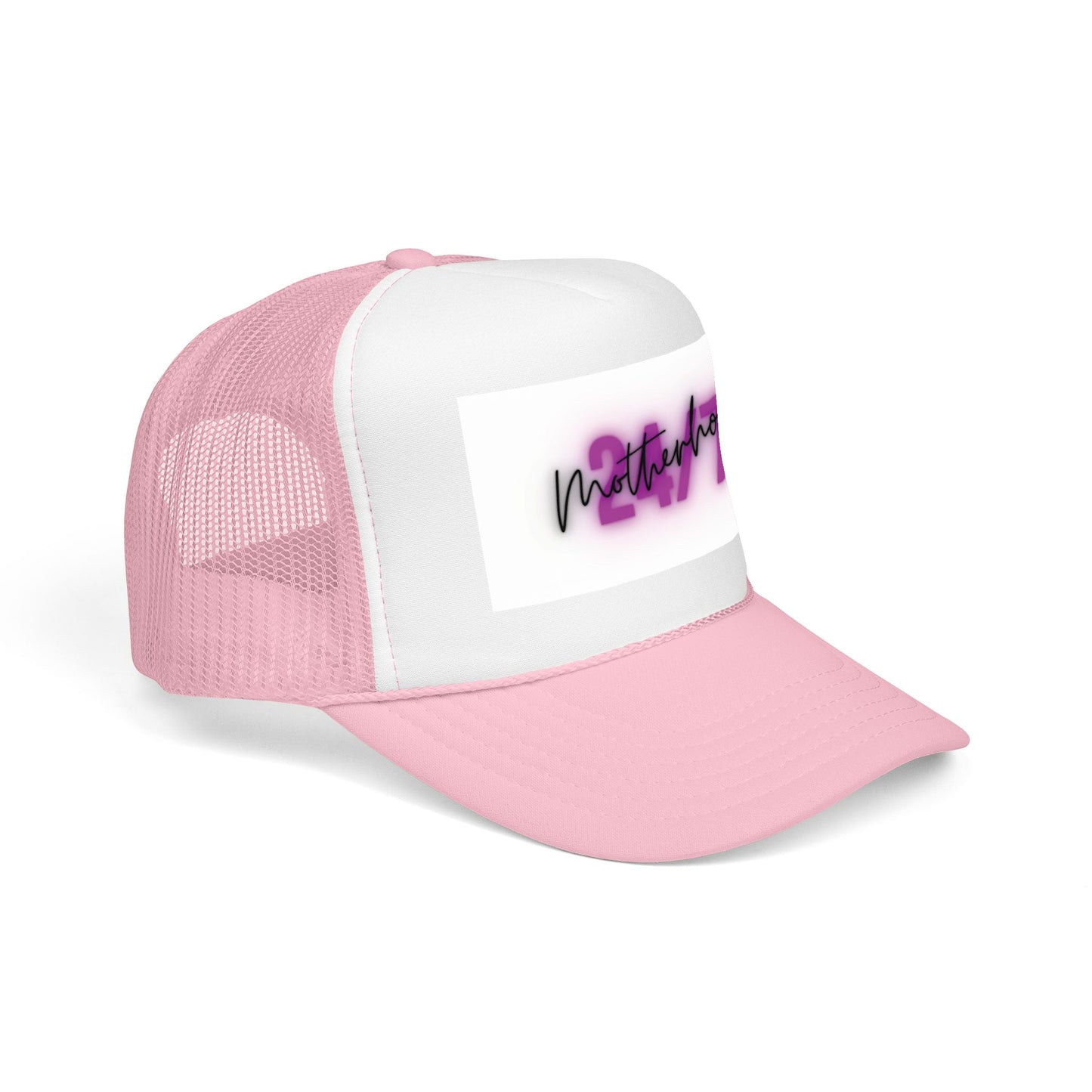 1997 Motherhood Trucker Hat — Retro Pink Script Foam Mesh Cap