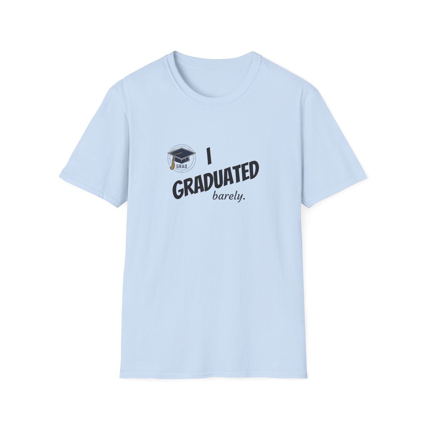 Graduation T-Shirt - "I Graduated (Barely)" Funny Grad Tee with Cap Graphic