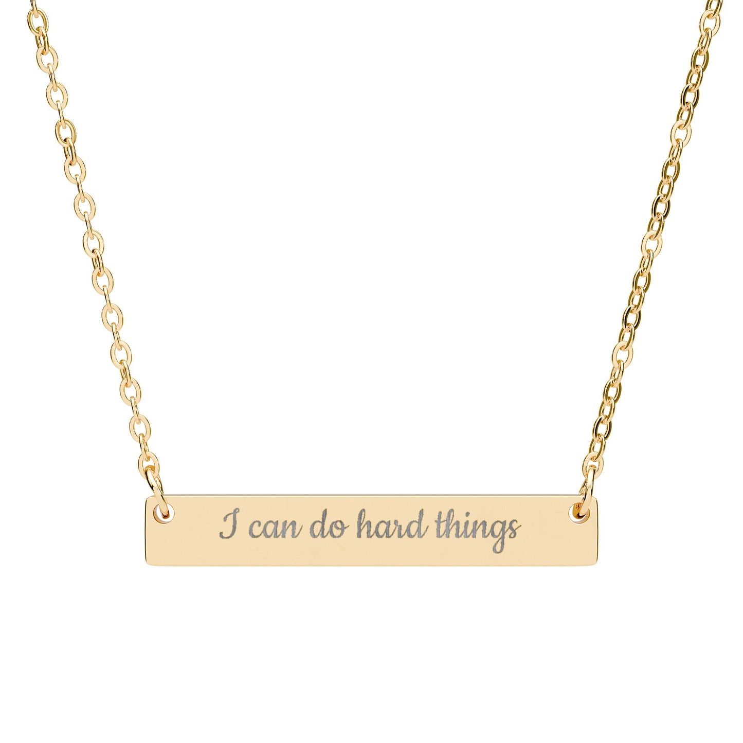 Horizontal Bar Necklace — Engraved "I can do hard things" Inspirational Pendant