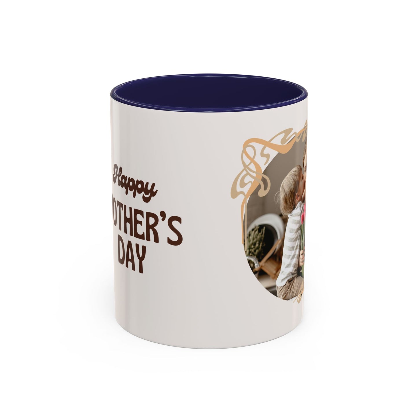 Mother's Day Accent Coffee Mug — Personalized Photo Floral Frame, "Happy Mother's Day" Gift